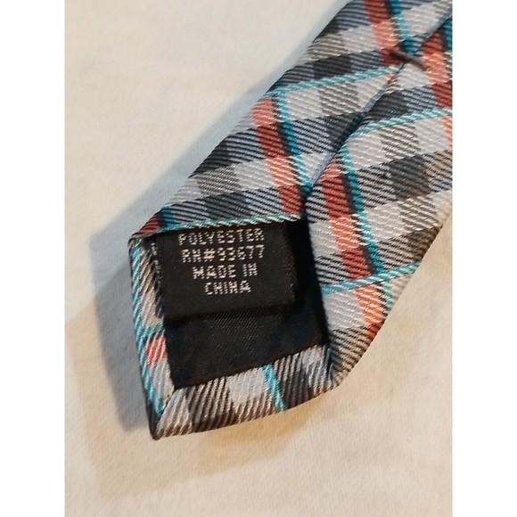 JF J. Ferrar Men's Necktie 100% Polyester Gray/Blue/Red Plaid Tie - Picture 4 of 5